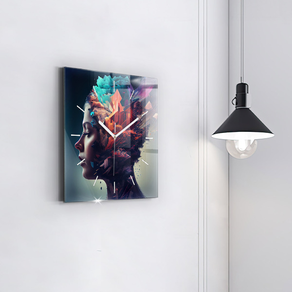 Square glass wall clock Abstract woman