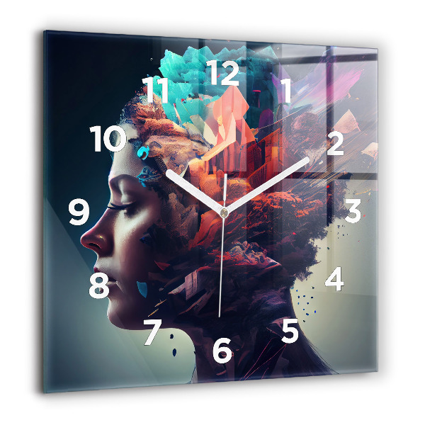 Square glass wall clock Abstract woman