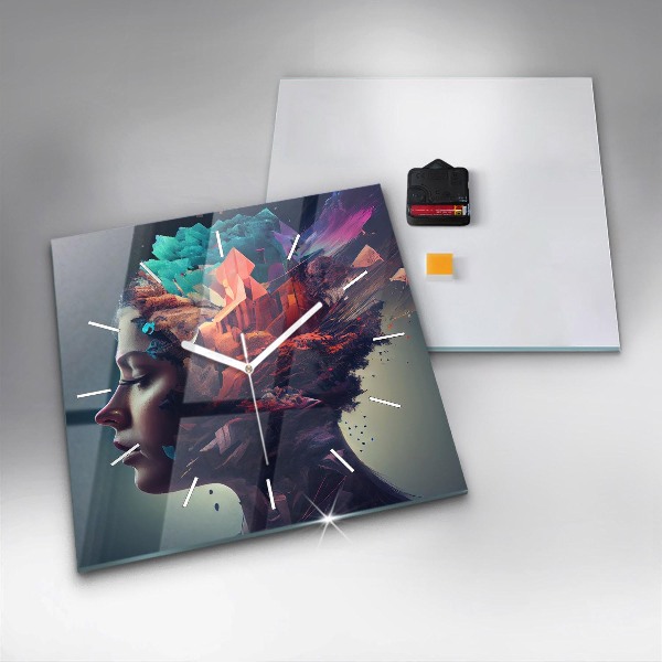 Square glass wall clock Abstract woman