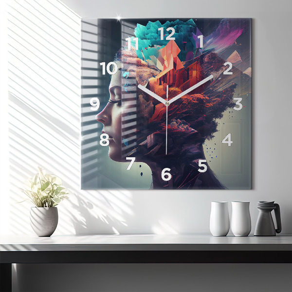 Square glass wall clock Abstract woman