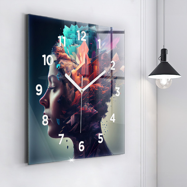 Square glass wall clock Abstract woman