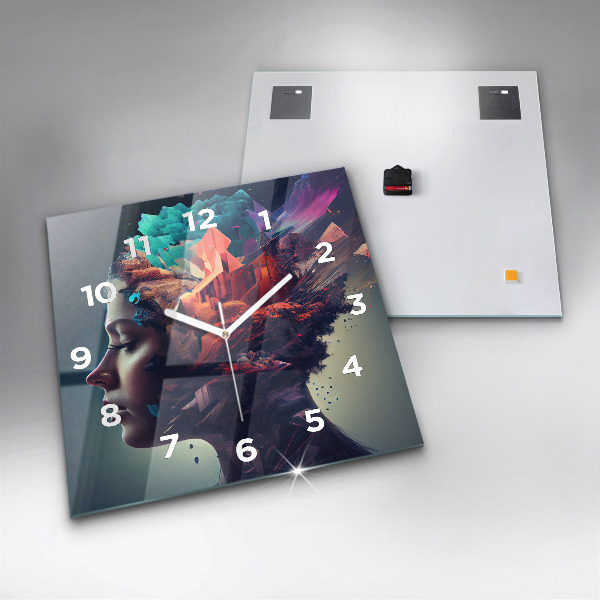 Square glass wall clock Abstract woman
