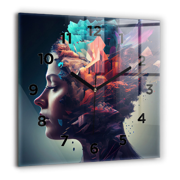 Square glass wall clock Abstract woman