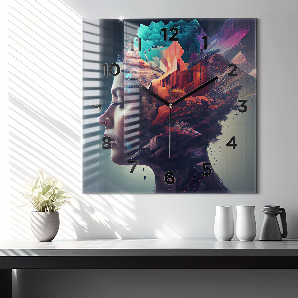 Square glass wall clock Abstract woman