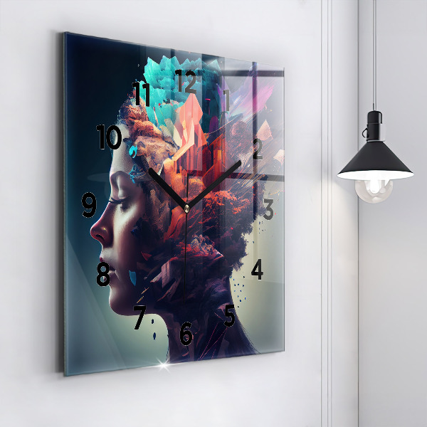 Square glass wall clock Abstract woman