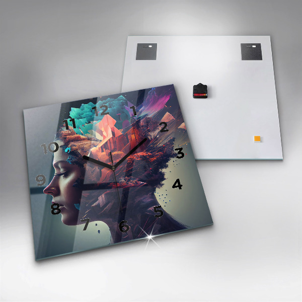 Square glass wall clock Abstract woman