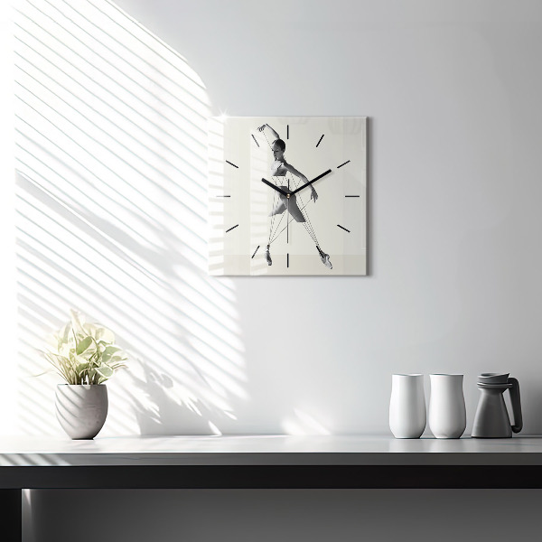 Square glass wall clock Abstract woman dancer