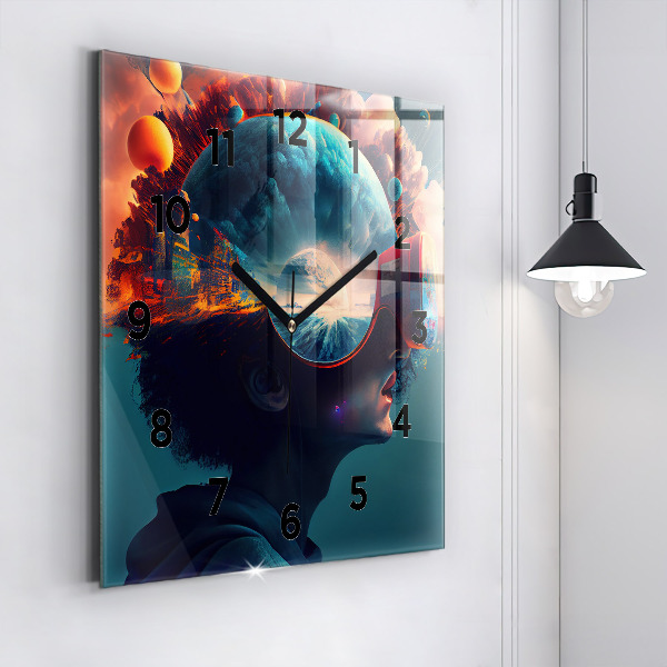 Square glass wall clock Futuristic world