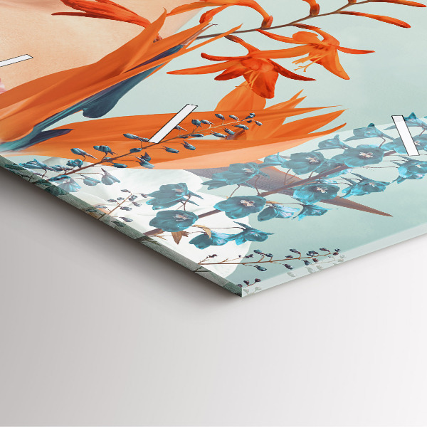 Square glass wall clock Woman with flowers