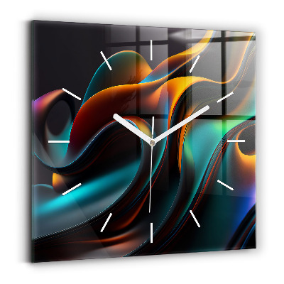 Square glass wall clock Futuristic wave