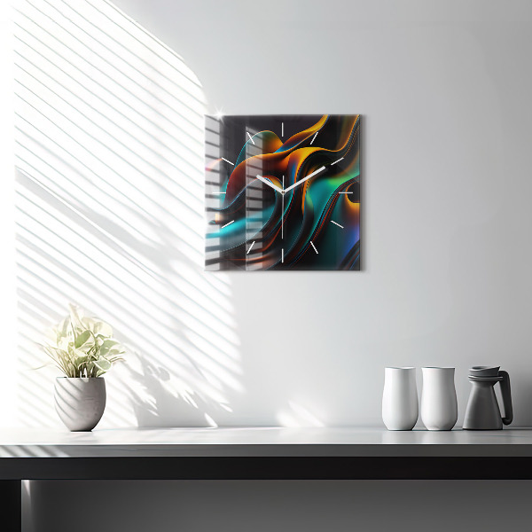 Square glass wall clock Futuristic wave
