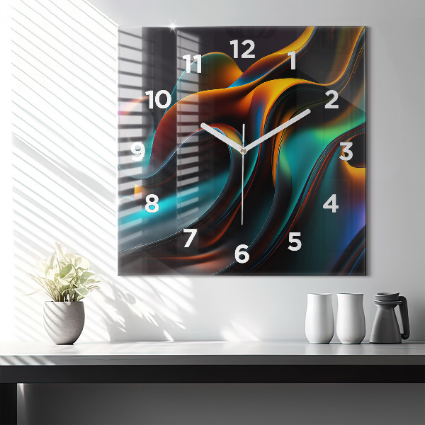 Square glass wall clock Futuristic wave