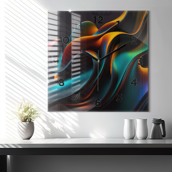 Square glass wall clock Futuristic wave