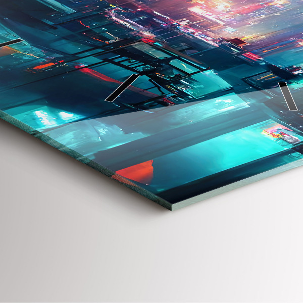 Square glass wall clock Cyberpunk style city