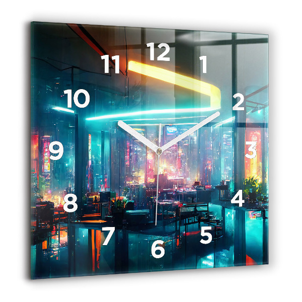 Square glass wall clock Cyberpunk style city
