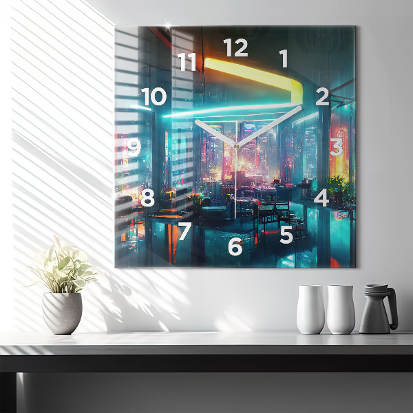 Square glass wall clock Cyberpunk style city