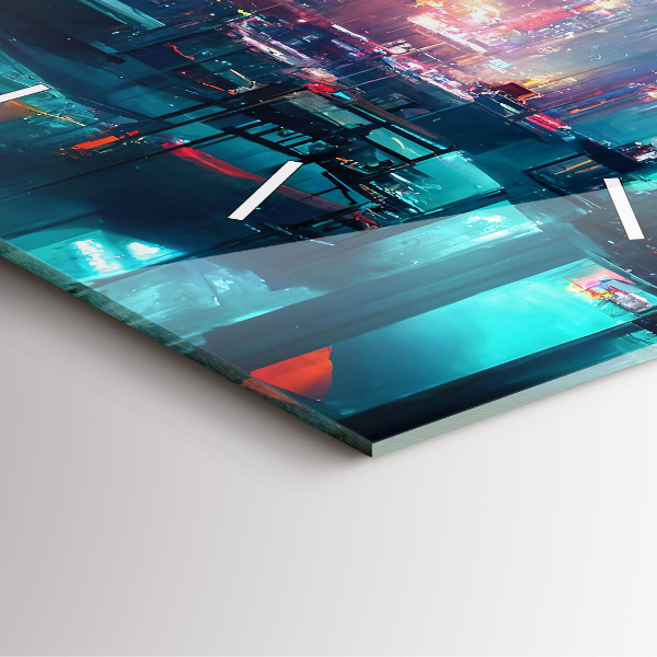 Square glass wall clock Cyberpunk style city