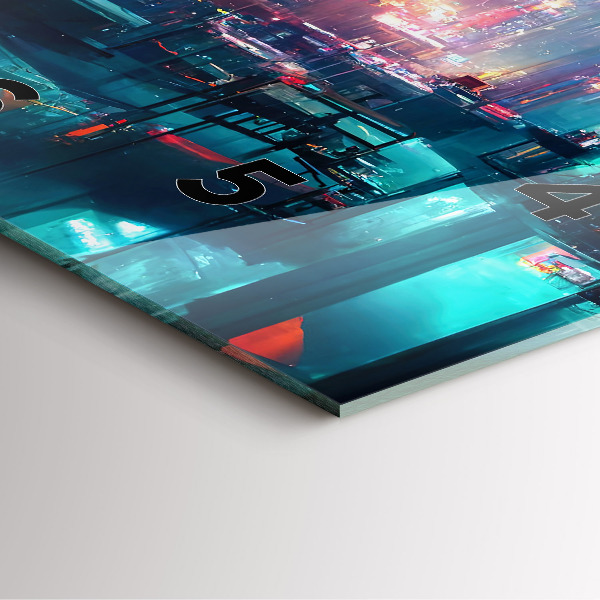 Square glass wall clock Cyberpunk style city