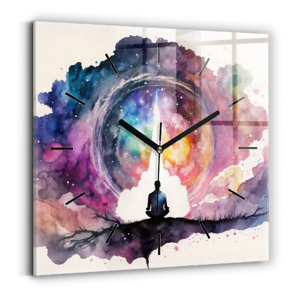 Square glass wall clock Meditation lifestyle