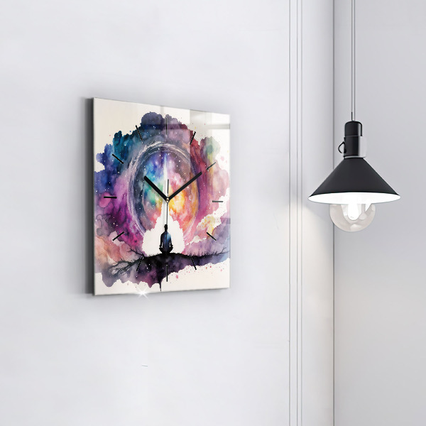Square glass wall clock Meditation lifestyle