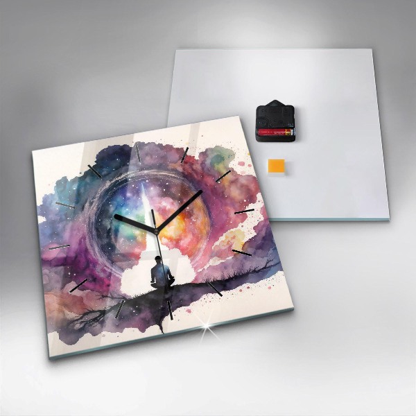 Square glass wall clock Meditation lifestyle