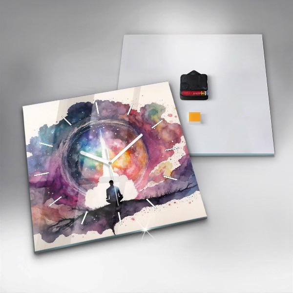 Square glass wall clock Meditation lifestyle