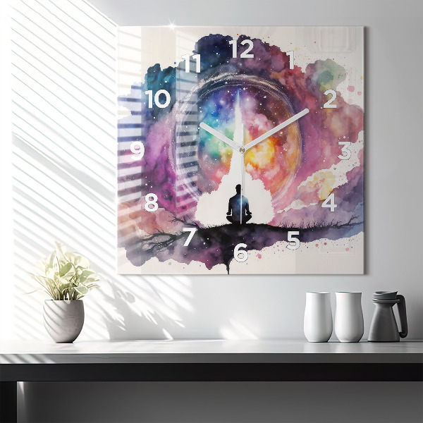 Square glass wall clock Meditation lifestyle