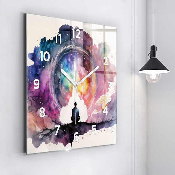 Square glass wall clock Meditation lifestyle
