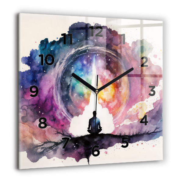 Square glass wall clock Meditation lifestyle