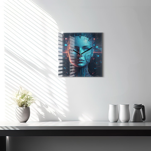 Square glass wall clock Artificial intelligence