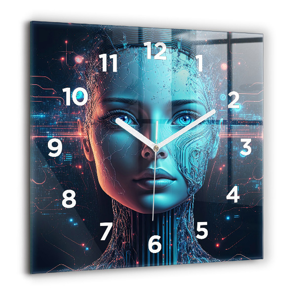 Square glass wall clock Artificial intelligence