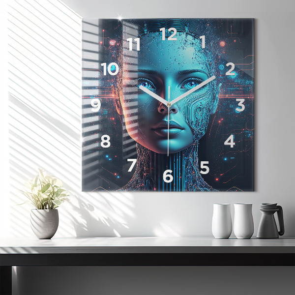 Square glass wall clock Artificial intelligence