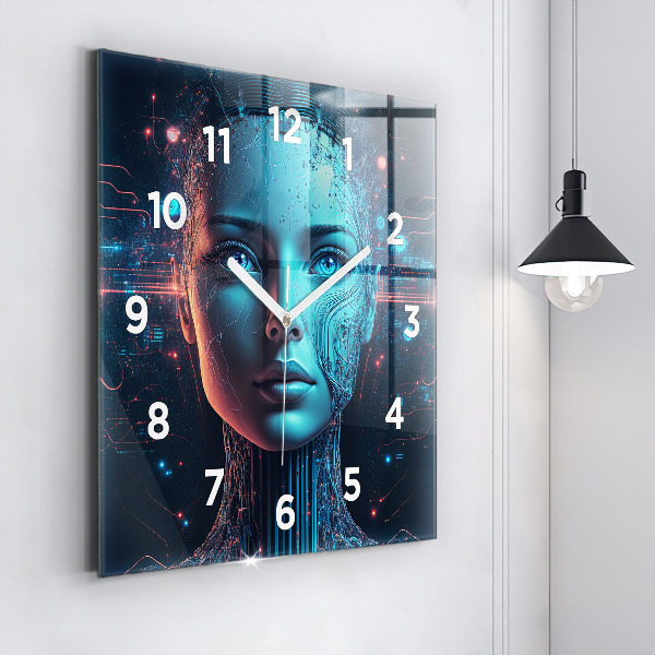 Square glass wall clock Artificial intelligence