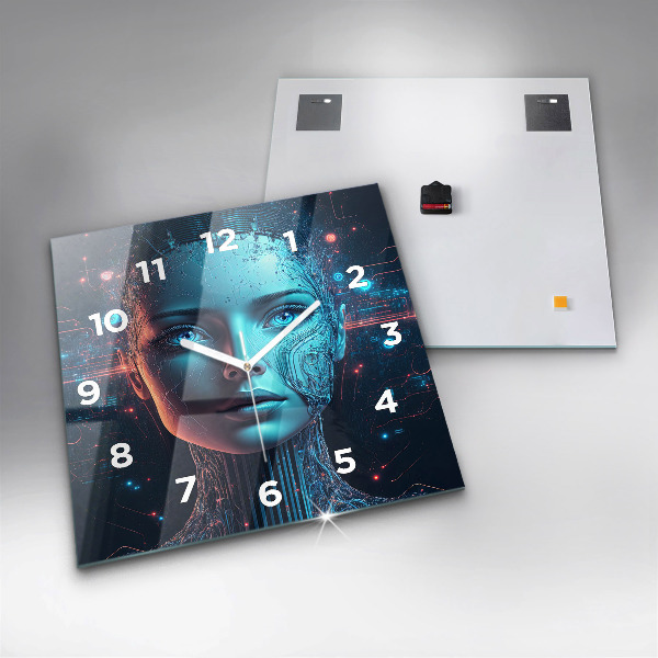 Square glass wall clock Artificial intelligence