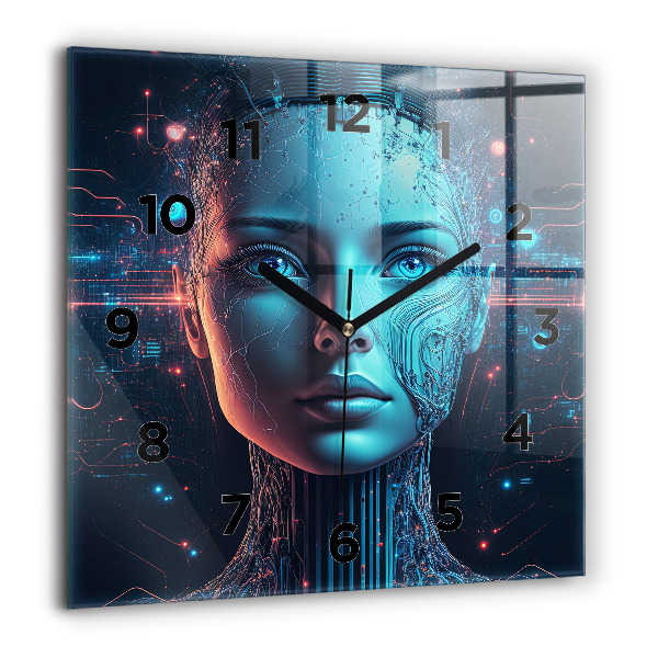 Square glass wall clock Artificial intelligence