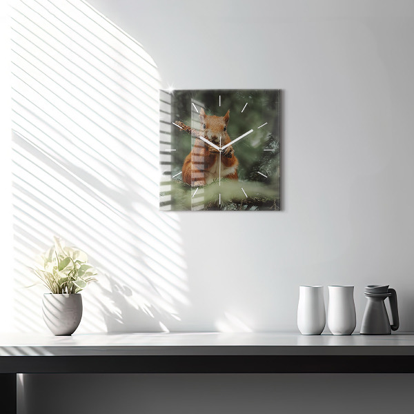 Square glass wall clock Squirrel and wild nature