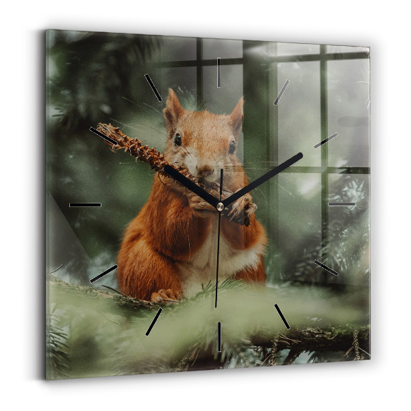 Square glass wall clock Squirrel and wild nature