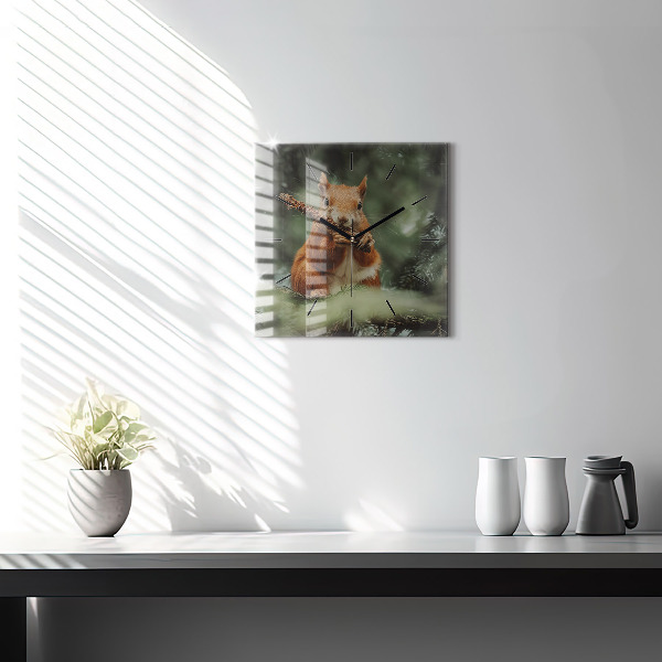 Square glass wall clock Squirrel and wild nature