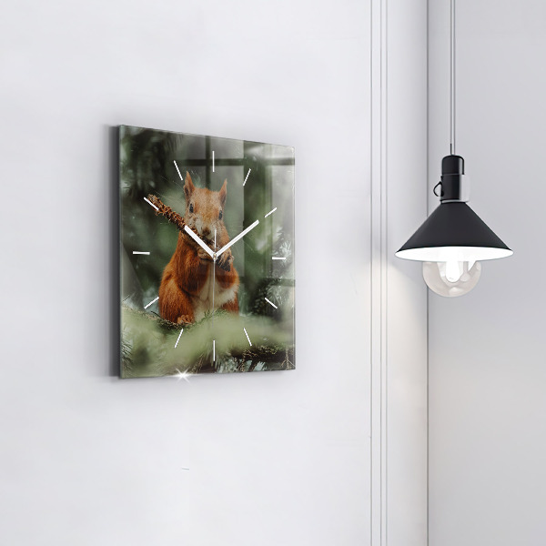 Square glass wall clock Squirrel and wild nature