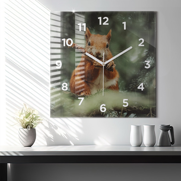 Square glass wall clock Squirrel and wild nature