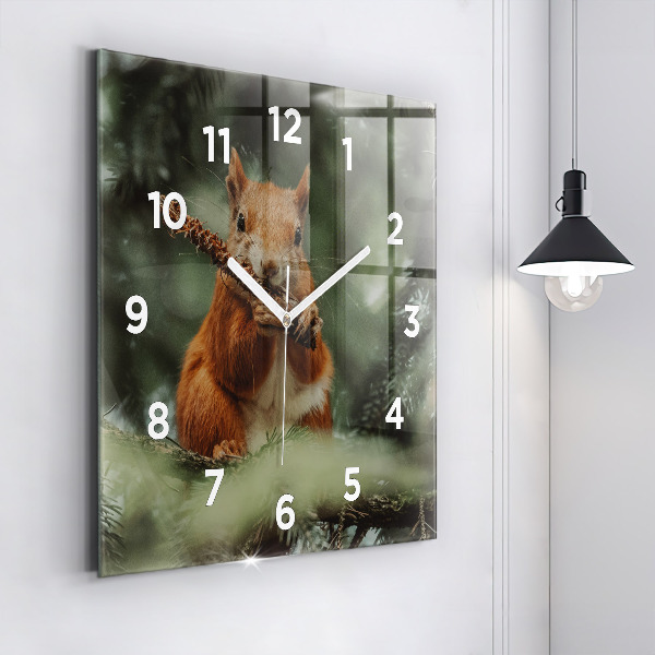 Square glass wall clock Squirrel and wild nature