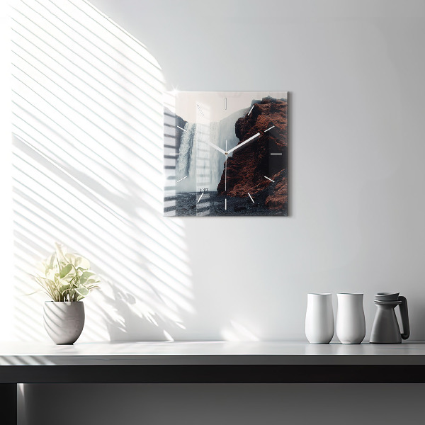 Square glass wall clock Waterfall Landscape Iceland