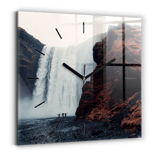 Square glass wall clock Waterfall Landscape Iceland