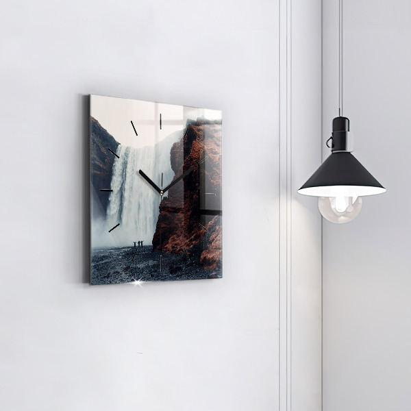 Square glass wall clock Waterfall Landscape Iceland