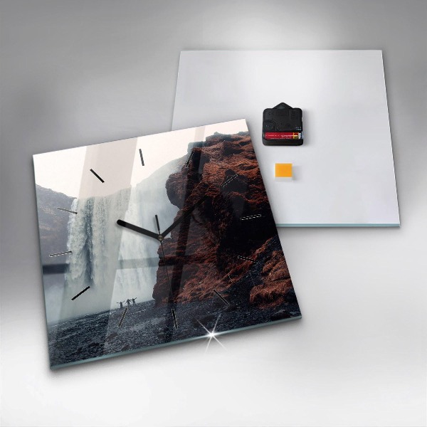 Square glass wall clock Waterfall Landscape Iceland
