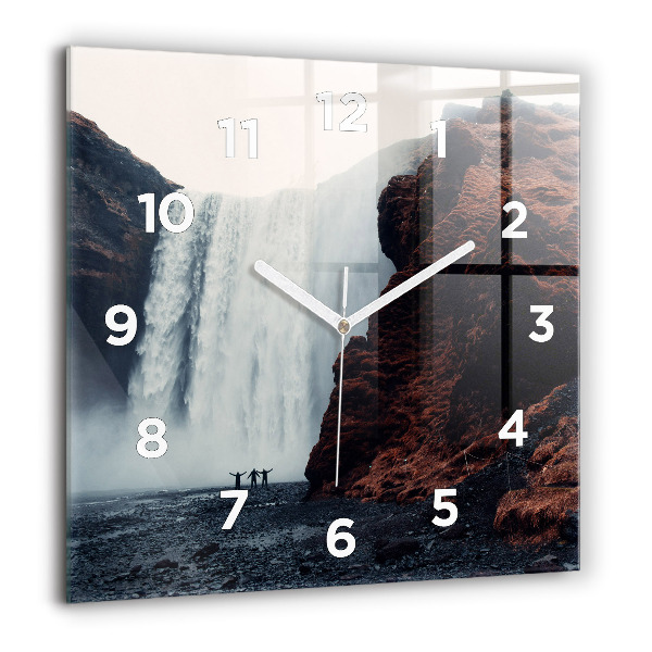 Square glass wall clock Waterfall Landscape Iceland