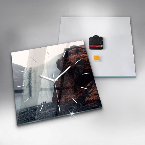 Square glass wall clock Waterfall Landscape Iceland