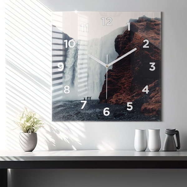 Square glass wall clock Waterfall Landscape Iceland