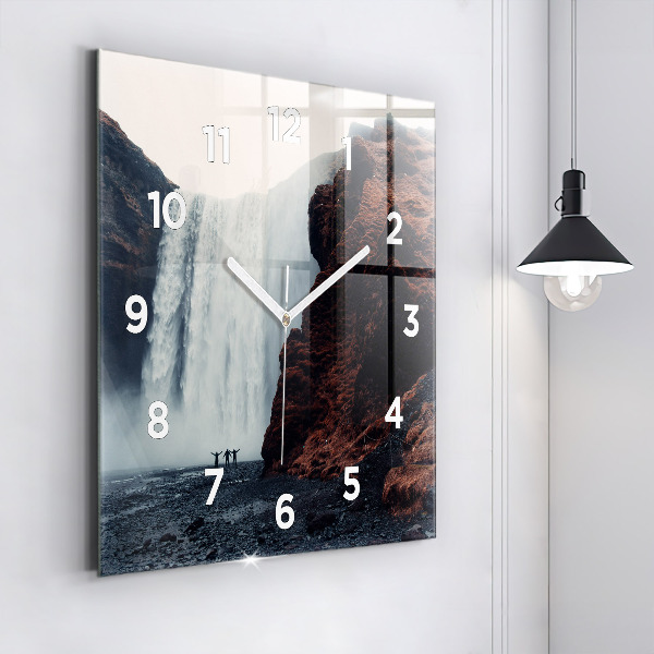 Square glass wall clock Waterfall Landscape Iceland