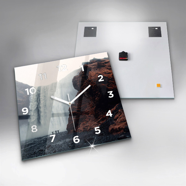 Square glass wall clock Waterfall Landscape Iceland